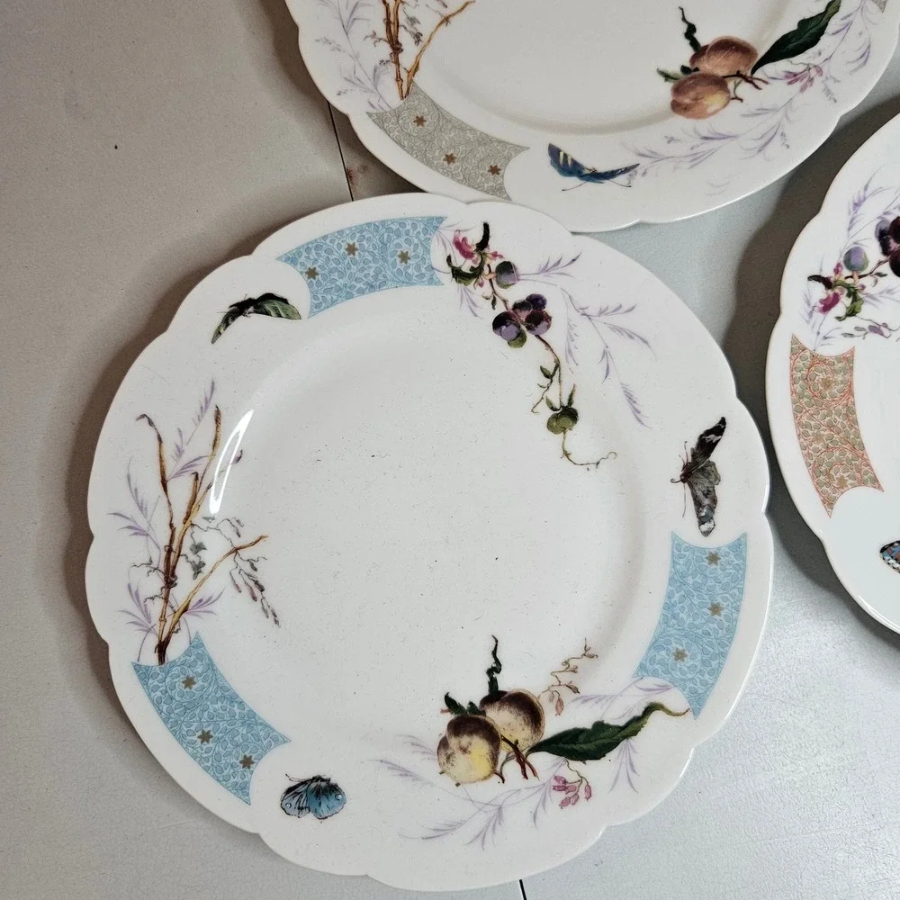 Antique Haviland & Co Limoges Meadow Visitors Luncheon Plates 5 pc Factory Decor